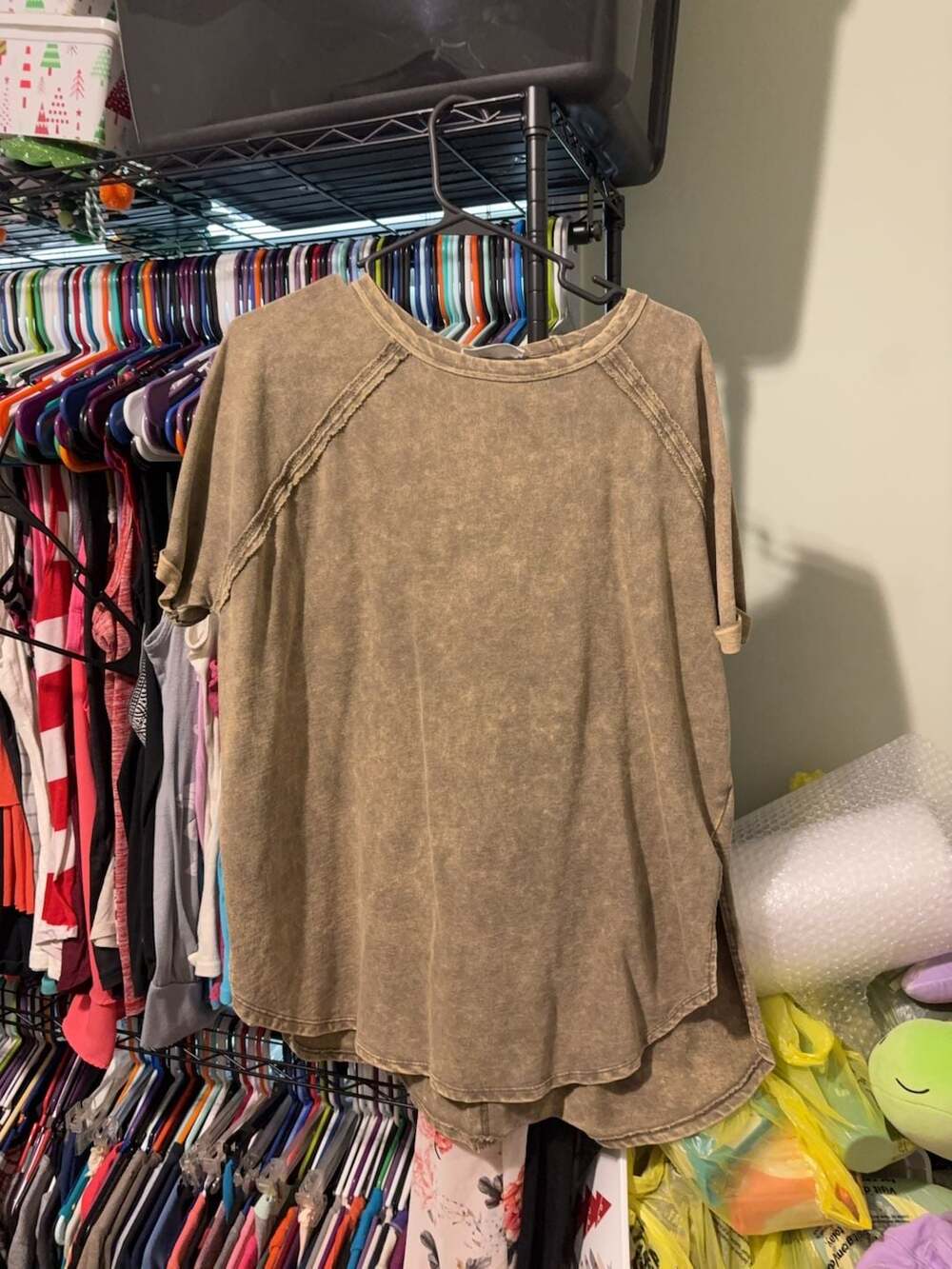 Zenana Mineral Wash Raw Edge High-Low T-Shirt Size 2X